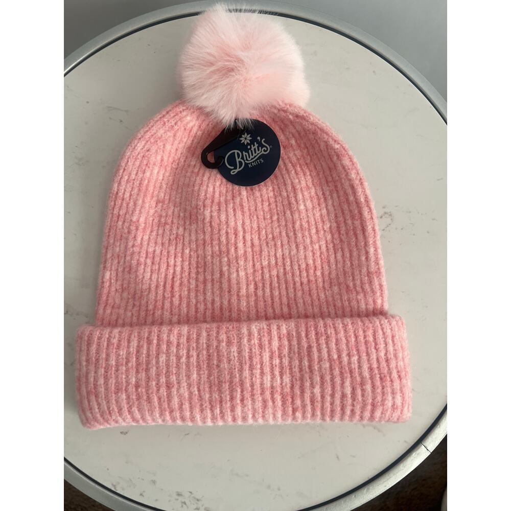 Britt’s Knit Powder Knit Pom Hat Beanie 
Pink Womens New